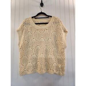 Lucky Women Cream Crochet Knit Dolman Top Size L Summer Swim CoverUp Beach Airy